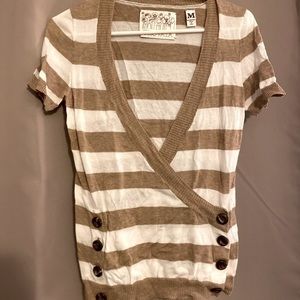 Trovata Knit Striped Top Tan and White (M)